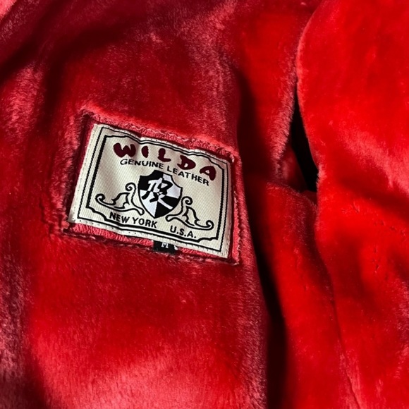 Red Leather Moto-Cross Fur Jacket - Picture 3 of 3